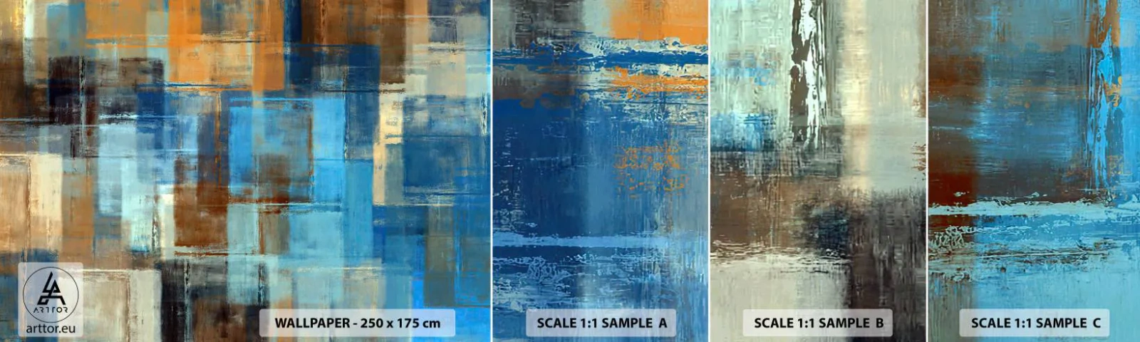 Échantillon de Papier Peint Autocollant Deluxe Sticker - A travers le voile bleu - Abstraction, Morceau, Peinture - 100x30 cm