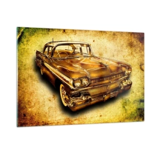 Impression sur verre - Image sur verre - Une voiture vintage avec un arrière-plan vintage - 120x80cm - La beauté éternelle des classiques - Décoration murale moderne pour le salon et la chambre ARTTOR