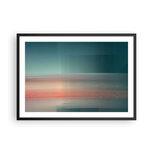 Affiche dans un cadre noir - Poster - Un coucher de soleil aux tons pastel sur un horizon calme - 70x50cm - Résumé : vagues de lumière - Décoration murale moderne pour le salon et la chambre ARTTOR