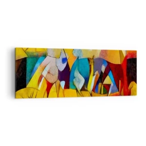 Impression sur toile - Image sur toile - Une abstraction colorée représentant des figures sous une forme géométrique - 140x50cm - Soleil - vie - joie - Décoration murale moderne pour le salon et la chambre ARTTOR