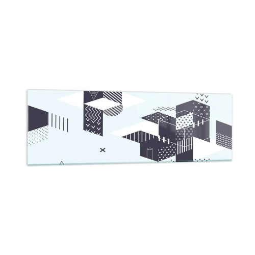 Impression sur verre - Image sur verre - Graphismes géométriques modernes dans des tons de blanc et de bleu marine - 160x50cm - Dans l'âme d'un mathématicien - Décoration murale moderne pour le salon et la chambre ARTTOR