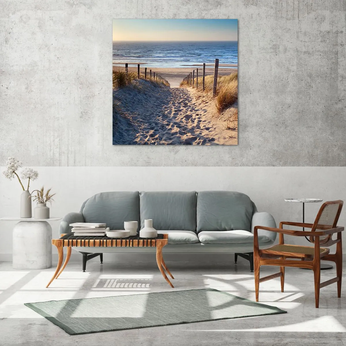 Impression sur verre - Image sur verre - Le bruit de la mer, le chant des oiseaux, une plage sauvage parmi les herbes… - 30x30 cm