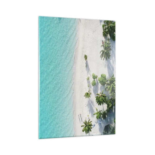 Impression sur verre - Image sur verre - Vue plongeante sur une plage tropicale avec des palmiers et une mer turquoise - 50x70cm - Vacances au paradis - Décoration murale moderne pour le salon et la chambre ARTTOR