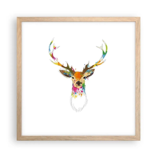 Affiche dans un chêne clair - Poster - Un cerf doux baigné de couleur - 40x40 cm