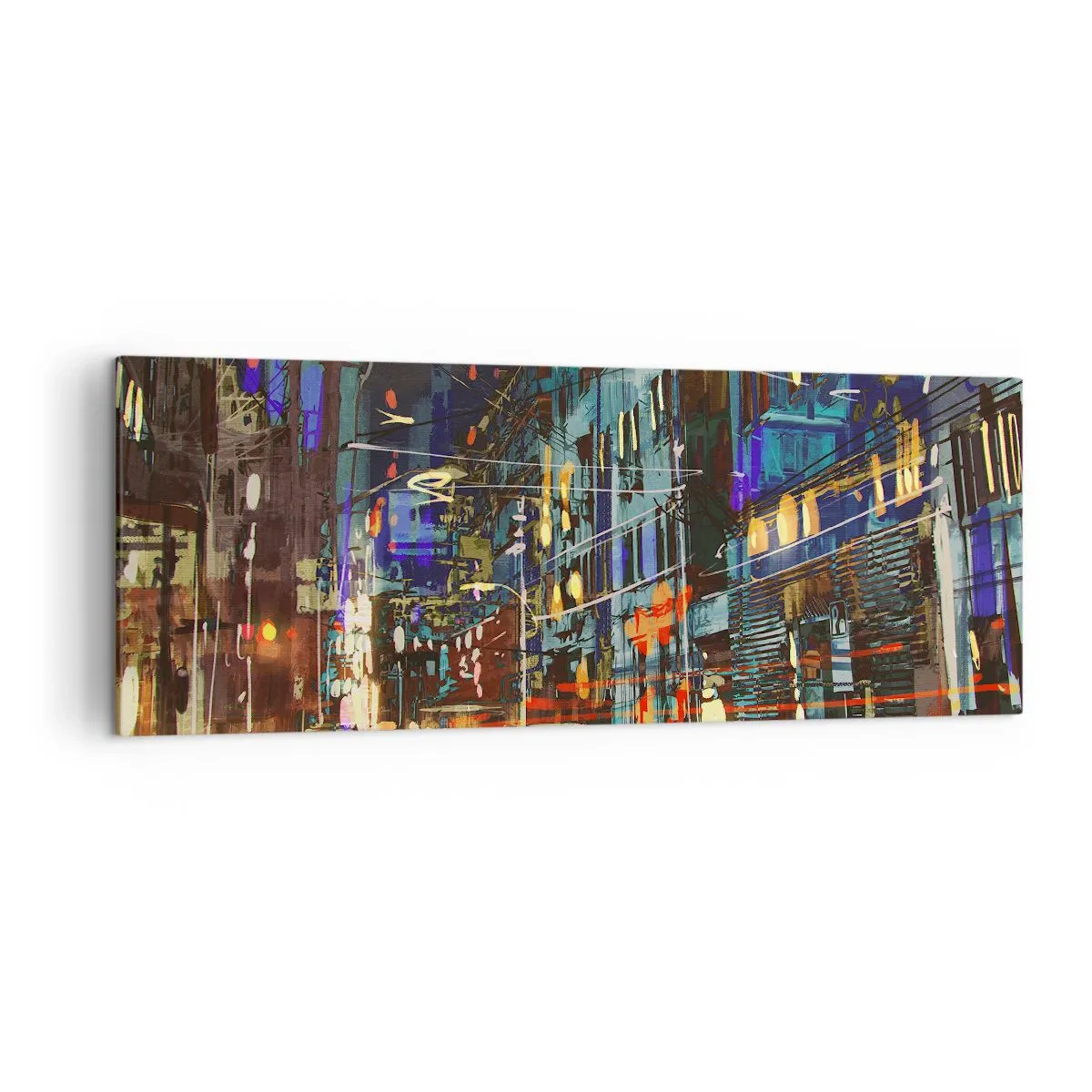 Impression sur toile - Image sur toile - Scène nocturne de la ville avec des néons - 140x50cm - L'agitation de la rue en soirée - Décoration murale moderne pour le salon et la chambre ARTTOR