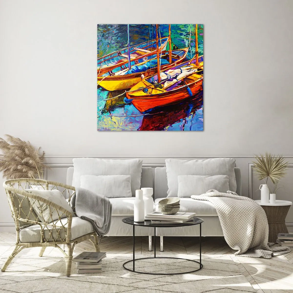 Impression sur verre - Image sur verre - Sur l'eau épaisse de couleurs - 70x70 cm