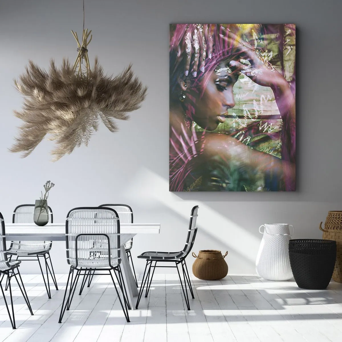 Impression sur toile - Image sur toile - Portrait d'une femme entourée d'une végétation exotique - 50x70cm - Dame Nature dans la jungle - Décoration murale moderne pour le salon et la chambre ARTTOR