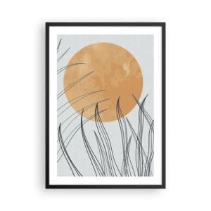 Affiche dans un cadre noir - Poster - Une composition minimaliste avec la lune et l'herbe - 50x70cm - Toujours vers le soleil - Décoration murale moderne pour le salon et la chambre ARTTOR