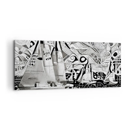 Impression sur toile - Image sur toile - Voiliers abstraits dans une composition monochrome - 120x50cm - Entre les vagues - Décoration murale moderne pour le salon et la chambre ARTTOR