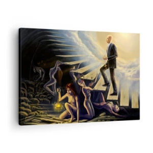 Impression sur toile - Image sur toile - Une scène symbolique du chemin vers la lumière à travers un escalier délabré - 70x50cm - Voyage dantesque vers la lumière - Décoration murale moderne pour le salon et la chambre ARTTOR
