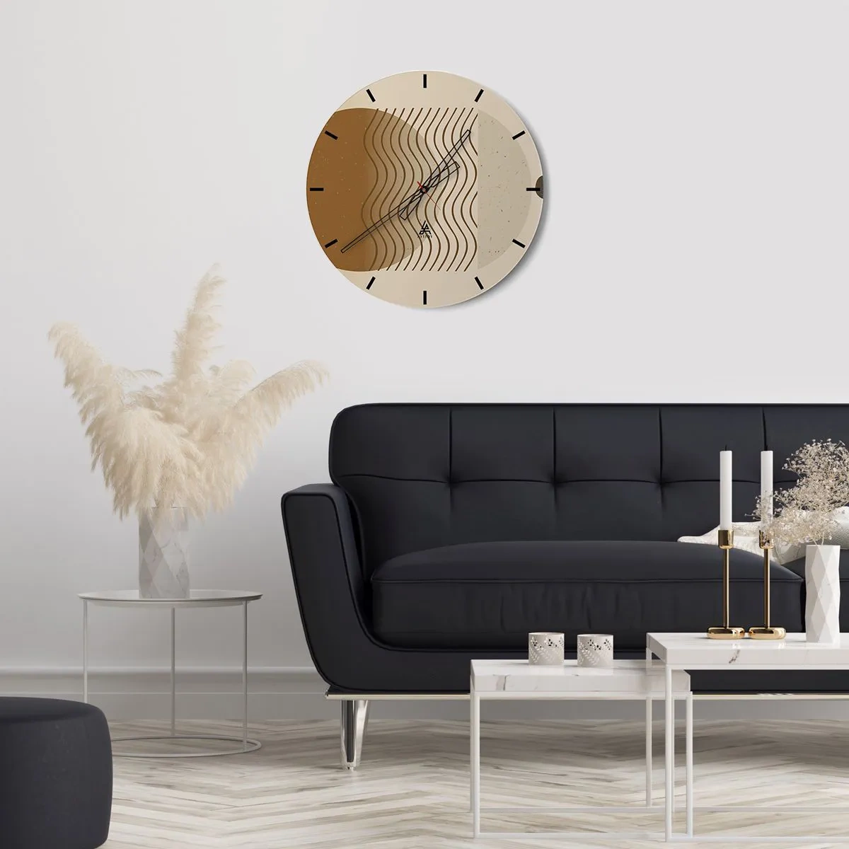 Horloge murale - Pendule murale - Cercles abstraits dans les tons de rouge et de bleu sur fond noir - 30x30cm - Sur l'origine des figures géométriques - Décoration murale moderne pour le salon, la cuisine et la chambre ARTTOR