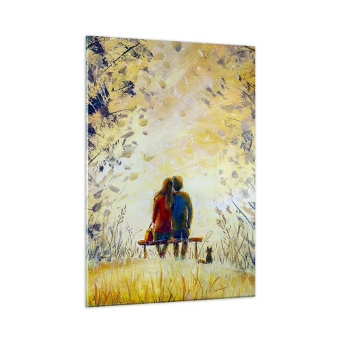 Impression sur verre - Image sur verre - Un couple sur un banc dans un moment magique - 50x70cm - Moment magique - Décoration murale moderne pour le salon et la chambre ARTTOR