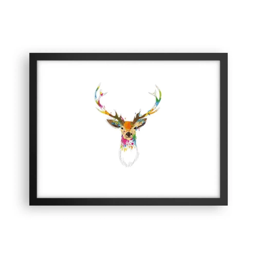 Affiche dans un cadre noir - Poster - Un cerf doux baigné de couleur - 40x30 cm