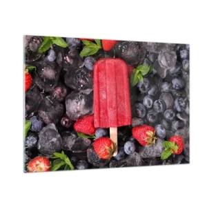Impression sur verre - Image sur verre - Un bâton de glace parmi des fruits congelés et des feuilles de menthe - 100x70cm - Le goût d’un été chaud - Décoration murale moderne pour le salon et la chambre ARTTOR