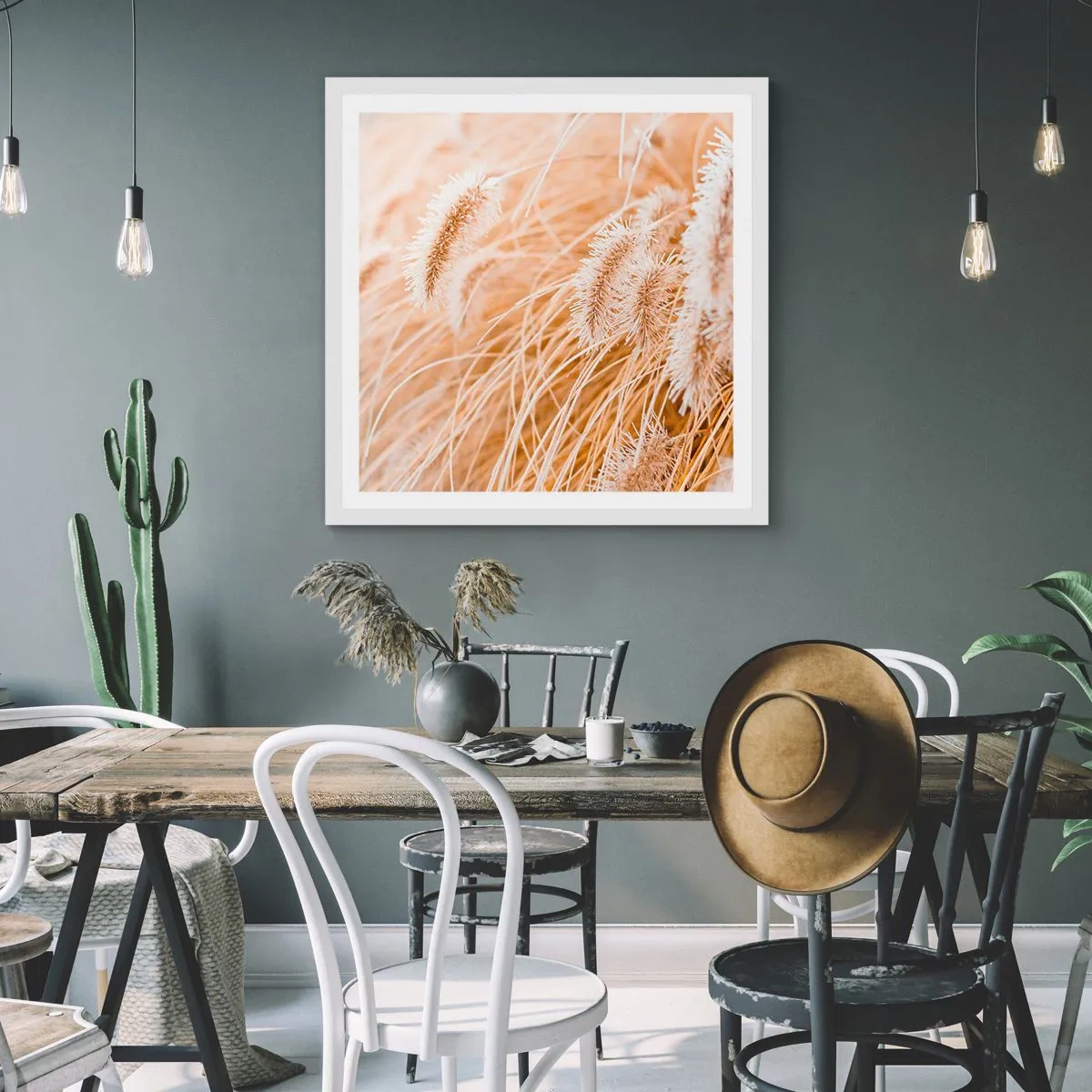 Affiche dans un cadre blanc - Poster - Le bruissement doré de l'herbe - 40x40 cm