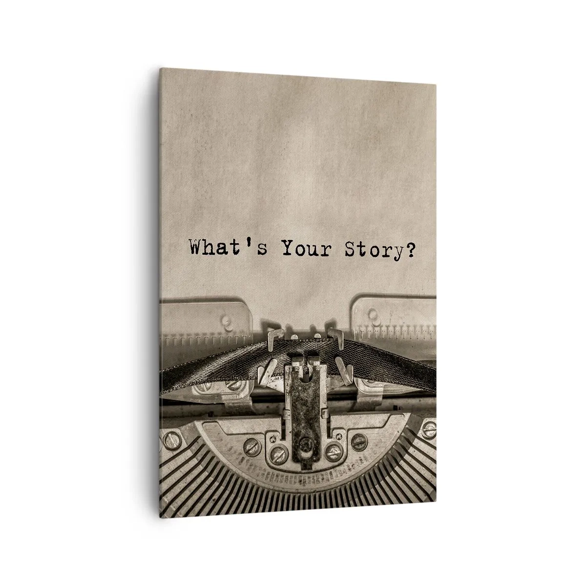 Impression sur toile - Image sur toile - Une machine à écrire avec les mots « Quelle est votre histoire ? » - 70x100cm - Réponds-moi - Décoration murale moderne pour le salon et la chambre ARTTOR
