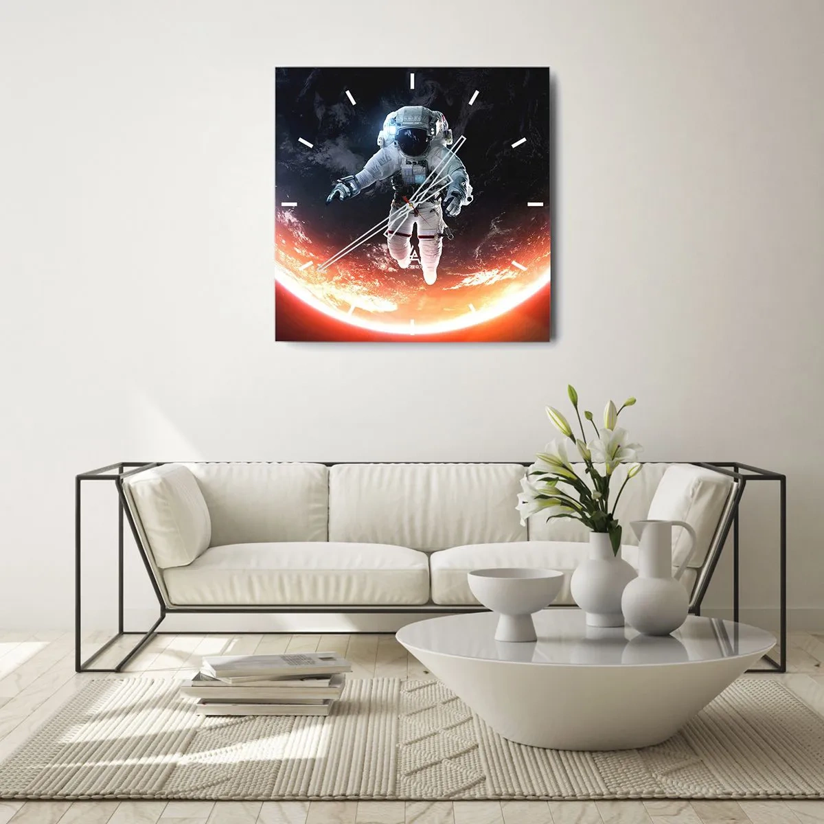 Horloge murale - Pendule murale - Un astronaute flottant au-dessus d'une Terre éclairée par le soleil - 30x30cm - Puis-je rester un peu plus longtemps ? - Décoration murale moderne pour le salon et la chambre ARTTOR