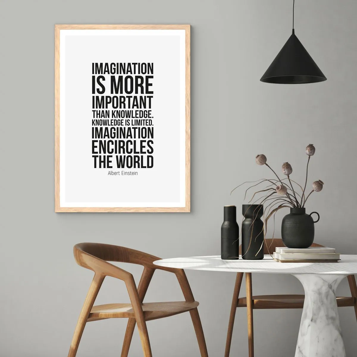 Affiche dans un chêne clair - Poster - Einstein sur le pouvoir de l'imagination - 70x100 cm