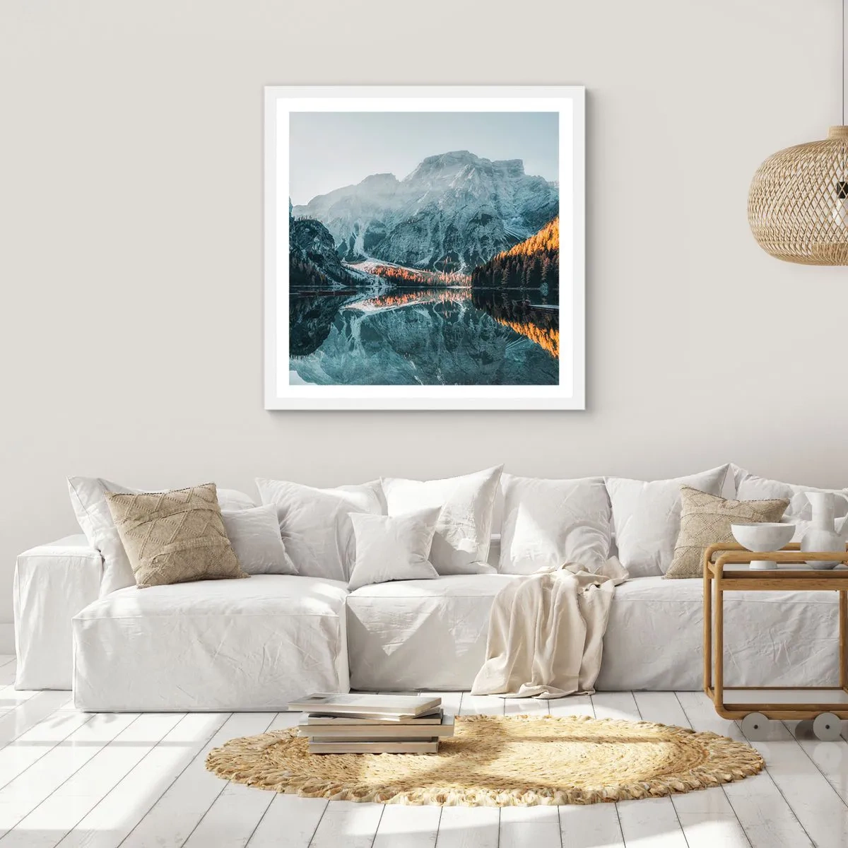Affiche dans un cadre blanc - Poster - Reflet de paysage - 30x30 cm