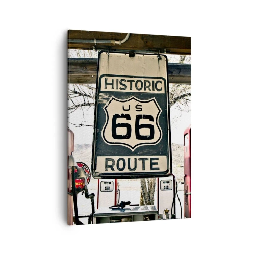 Impression sur toile - Image sur toile - Station-service historique de la Route 66 - 50x70cm - Voyage rétro américain - Décoration murale moderne pour le salon et la chambre ARTTOR