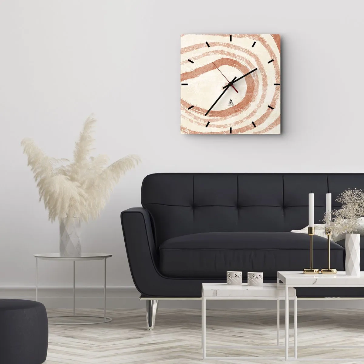 Horloge murale - Pendule murale - Un motif abstrait de lignes concentriques dans des tons de terre cuite. - 30x30cm - Cercles de corail – composition - Décoration murale moderne pour le salon et la chambre ARTTOR