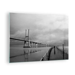 Impression sur verre - Image sur verre - Un pont dans un paysage monochrome avec un cycliste - 70x50cm - A tous ceux qui lui sont important - Décoration murale moderne pour le salon et la chambre ARTTOR