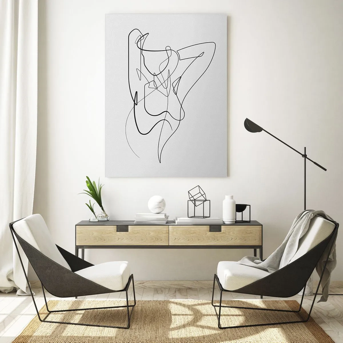 Impression sur verre - Image sur verre - Une silhouette féminine dessinée avec une seule ligne sur un fond blanc - 50x70cm - Vraiment, tu es comme ça... - Décoration murale moderne pour le salon et la chambre ARTTOR