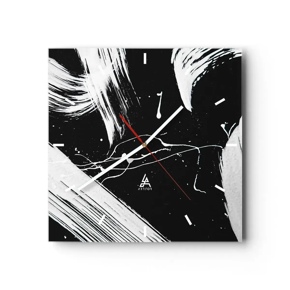 Horloge murale - Pendule murale - Traits blancs abstraits sur fond noir - 30x30cm - Briser les ténèbres - Décoration murale moderne pour le salon et la chambre ARTTOR