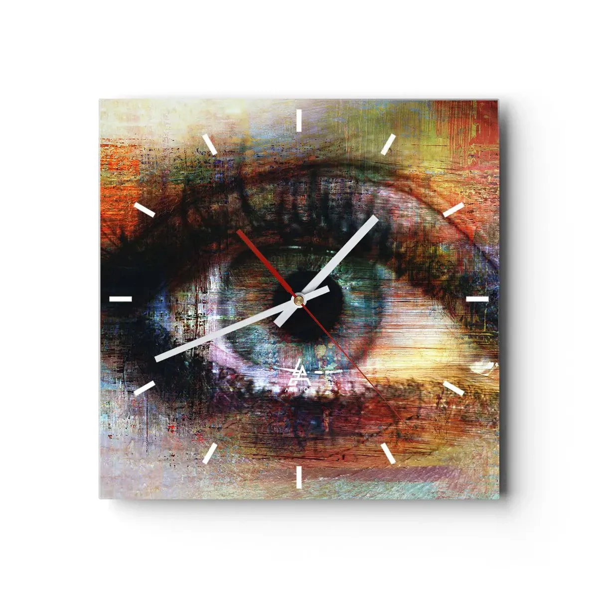 Horloge murale - Pendule murale - Œil artistique dans l'abstraction multicolore - 30x30cm - Vous pouvez jeter un coup d'œil dans l'âme - Décoration murale moderne pour le salon et la chambre ARTTOR