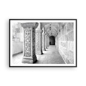 Affiche dans un cadre noir - Poster - Colonnes historiques dans une prise de vue monochrome - 100x70cm - Où cela mène-t-il…? - Décoration murale moderne pour le salon et la chambre ARTTOR