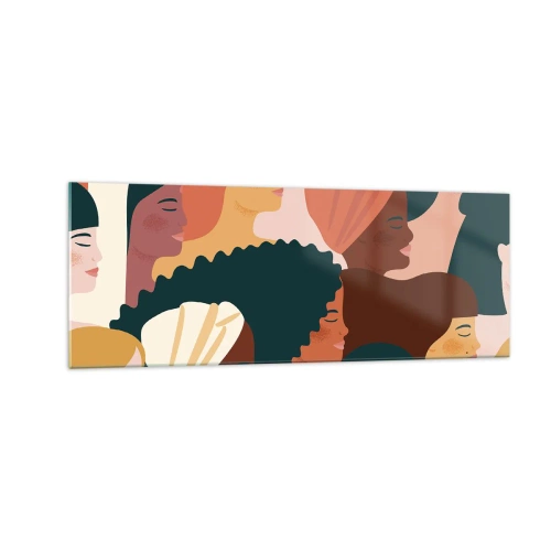 Impression sur verre - Image sur verre - Profils colorés de femmes aux styles variés - 140x50cm - Uniquement la féminité - Décoration murale moderne pour le salon et la chambre ARTTOR