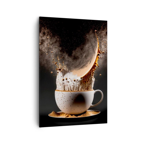 Impression sur toile - Image sur toile - Une tasse de café avec une explosion dynamique de liquide sur fond noir. - 70x100cm - Une explosion de saveur - Décoration murale moderne pour le salon et la chambre ARTTOR