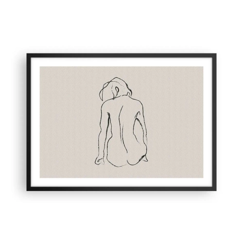 Affiche dans un cadre noir - Poster - Un croquis subtil de la silhouette d'une fille de dos - 70x50cm - Femme nue - Décoration murale moderne pour le salon et la chambre ARTTOR