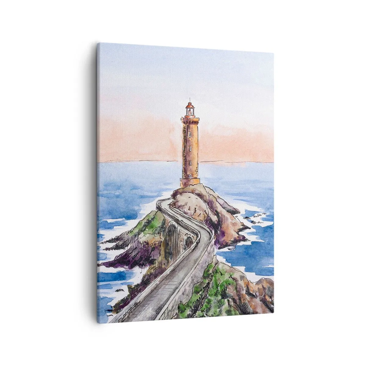 Impression sur toile - Image sur toile - Un phare sur un rivage rocheux - 50x70cm - Face à la mer - Décoration murale moderne pour le salon et la chambre ARTTOR