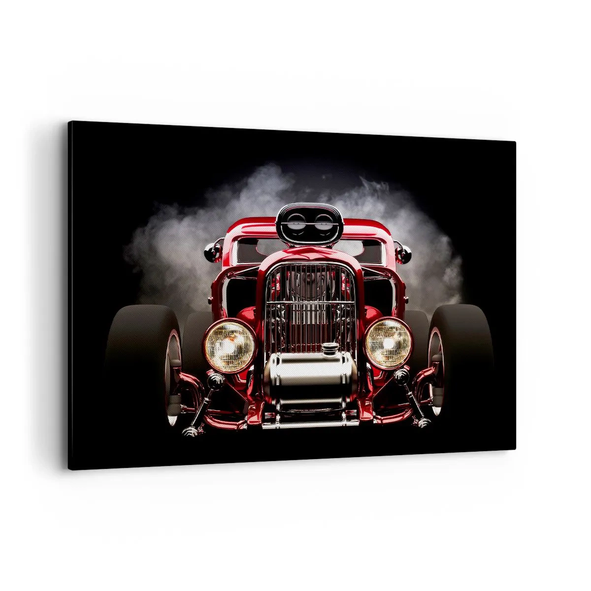 Impression sur toile - Image sur toile - Voiture de course classique rouge sur fond sombre - 100x70cm - Rapide et furieusement beau - Décoration murale moderne pour le salon et la chambre ARTTOR