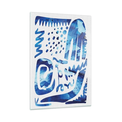 Impression sur verre - Image sur verre - Abstraction bleue dynamique avec des formes géométriques - 50x70cm - Retour aux racines - Décoration murale moderne pour le salon et la chambre ARTTOR