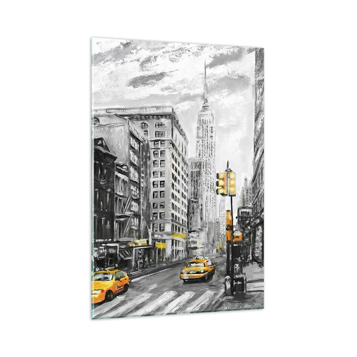 Impression sur verre - Image sur verre - Rue de New York aux accents jaunes - 80x120cm - Une histoire new-yorkaise - Décoration murale moderne pour le salon et la chambre ARTTOR