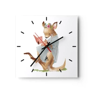 Horloge murale - Pendule murale - Kanga lisant un livre avec un bébé - 30x30cm - Lis-moi maman - Décoration murale moderne pour le salon et la chambre ARTTOR