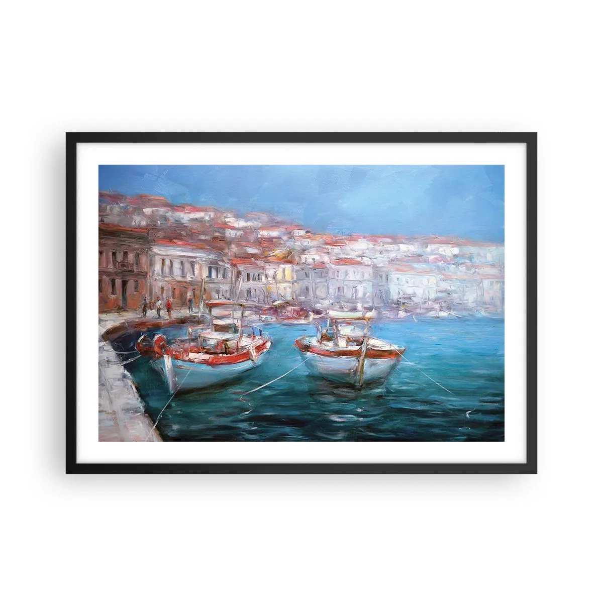 Affiche dans un cadre noir - Poster - Bateaux dans une baie italienne pittoresque - 70x50cm - Baie italienne - Décoration murale moderne pour le salon et la chambre ARTTOR