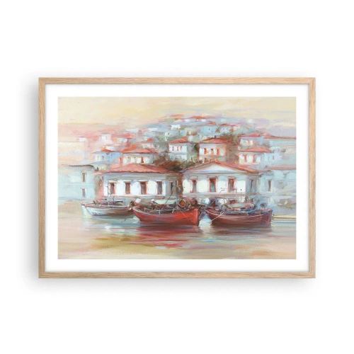 Affiche dans un chêne clair - Poster - Petite ville heureuse - 70x50 cm