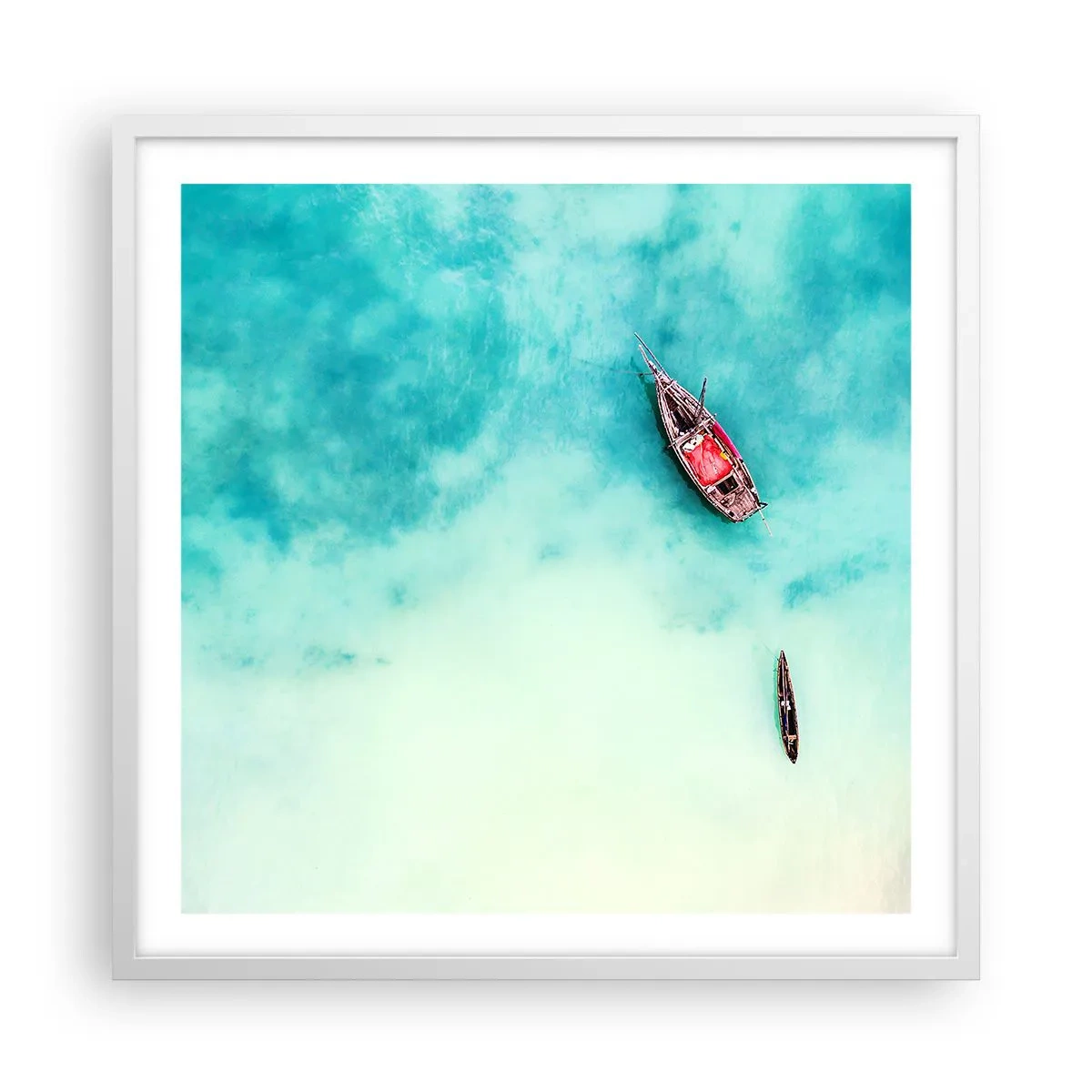 Affiche dans un cadre blanc - Poster - Car sur les plages de Zanzibar, quand il y a un débordement d'eau... - 60x60 cm