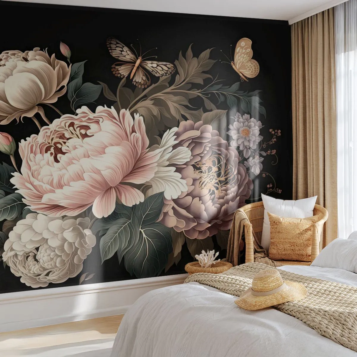 Papier Peint Photo Standard Eco - De style baroque - Botanique, Fleurs, Shabby-chic - 200x140 cm