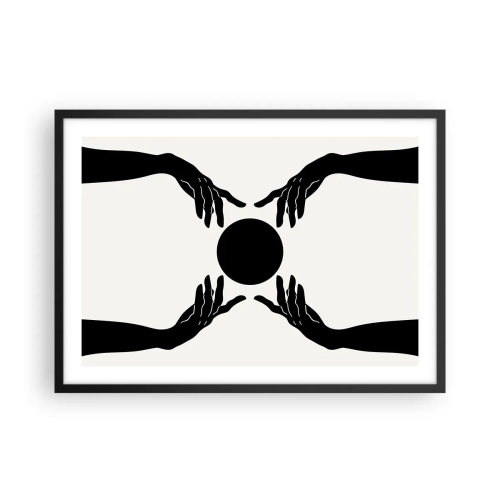 Affiche dans un cadre noir - Poster - Mains noires dans une composition symétrique avec une boule - 70x50cm - Signe secret - Décoration murale moderne pour le salon et la chambre ARTTOR