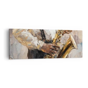 Impression sur toile - Image sur toile - Un musicien jouant du saxophone dans un style artistique - 140x50cm - C'est l'heure du solo - Décoration murale moderne pour le salon et la chambre ARTTOR