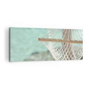 Impression sur toile - Image sur toile - Un hamac surplombant l'eau turquoise - 120x50cm - Le temps de la détente - Décoration murale moderne pour le salon et la chambre ARTTOR