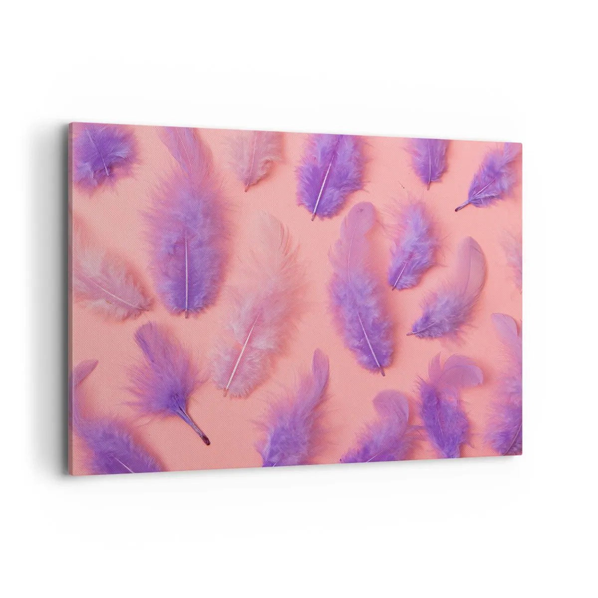 Impression sur toile - Image sur toile - Plumes violettes et roses sur fond pastel - 100x70cm - Oiseau de désir lilas - Décoration murale moderne pour le salon et la chambre ARTTOR
