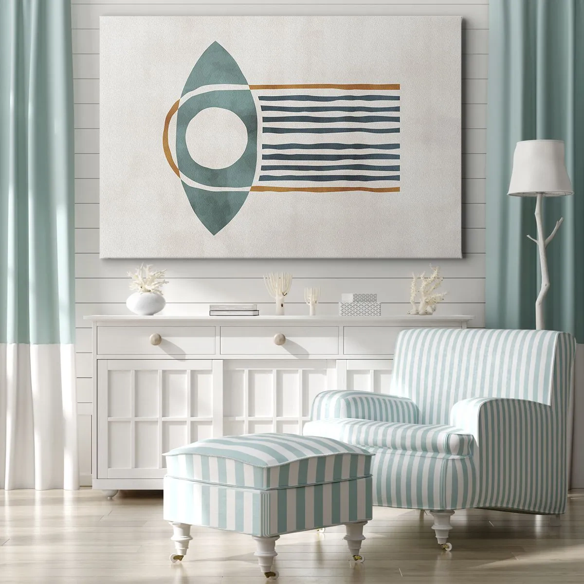 Impression sur toile - Image sur toile - Motif géométrique dans les tons de vert et d'orange - 70x50cm - Signes et rituels - Décoration murale moderne pour le salon et la chambre ARTTOR