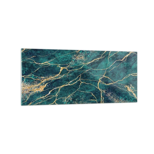 Impression sur verre - Image sur verre - Motif de marbre texturé dans des tons turquoise et or - 120x50cm - Mine d'or - Décoration murale moderne pour le salon et la chambre ARTTOR