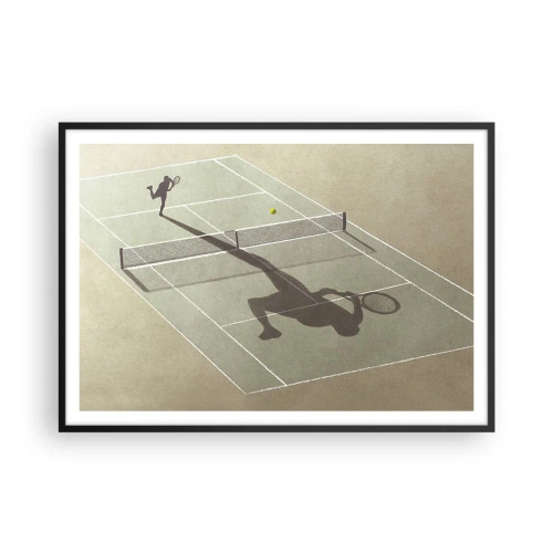 Affiche dans un cadre noir - Poster - L'ombre d'un joueur de tennis sur le court pendant un match de tennis - 100x70cm - Dépassement de soi - Décoration murale moderne pour le salon et la chambre ARTTOR