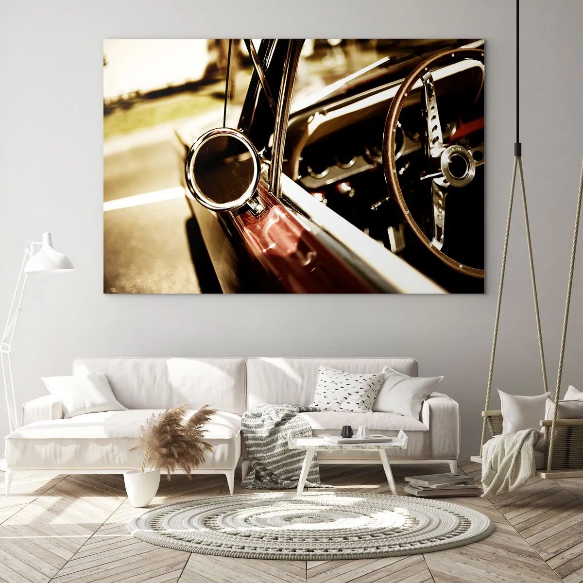 Impression sur verre - Image sur verre - Intérieur de voiture classique de style rétro - 120x80cm - Auto avec une âme - Décoration murale moderne pour le salon et la chambre ARTTOR